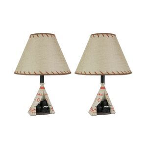 Set of 2 Resin Mama Bear Reading Book To Cub in Teepee Tent Table Lamp Home